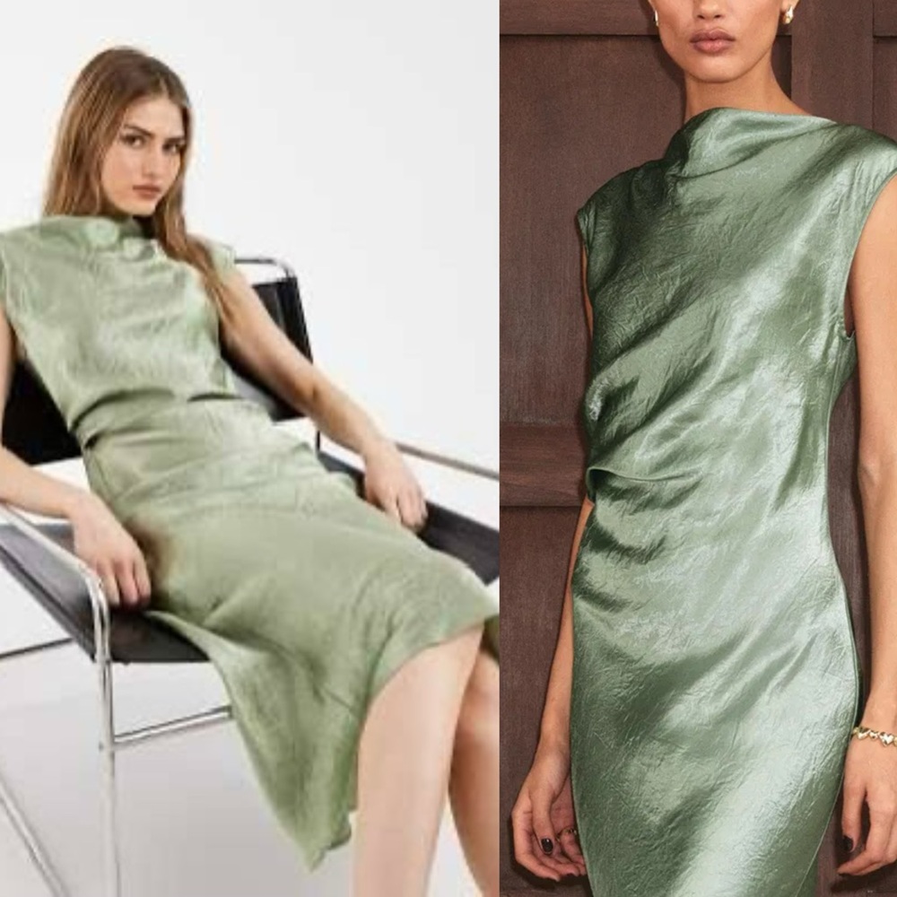 Other stories bias cut wrinkled green dress size 10